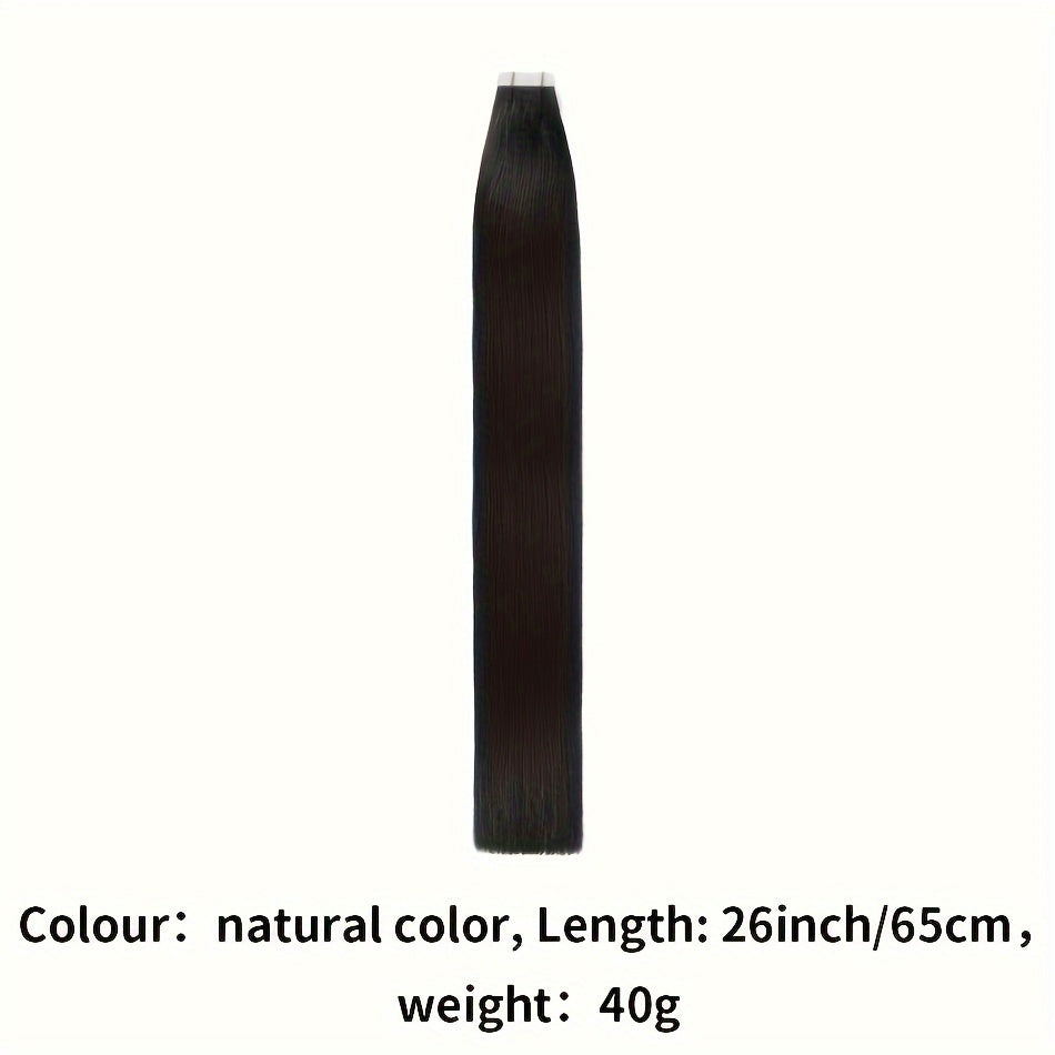 Natural Black Tape in Hair Extensions Human Hair Black Tape in Hair Extensions Real Human Hair Extensions Tape in #1B Black Hair Extensions Real Human Hair 20pcs 16-26 Inches